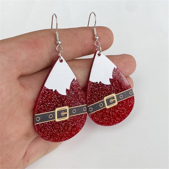 Christmas Wood Earrings for Women Handmade Wooden Teardrop Dangle Earrings Chris - Picture 4 of 4